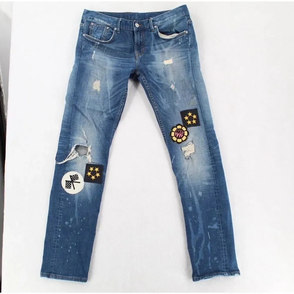 Zara Distressed Patchwork Redline Selvedge Style Jeans Womens 5/6 Y2K Denim